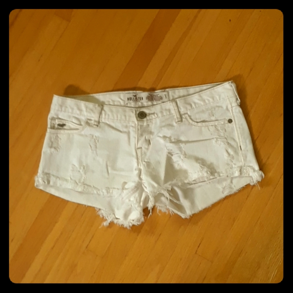 White Hollister Destroyed Jean Shorts